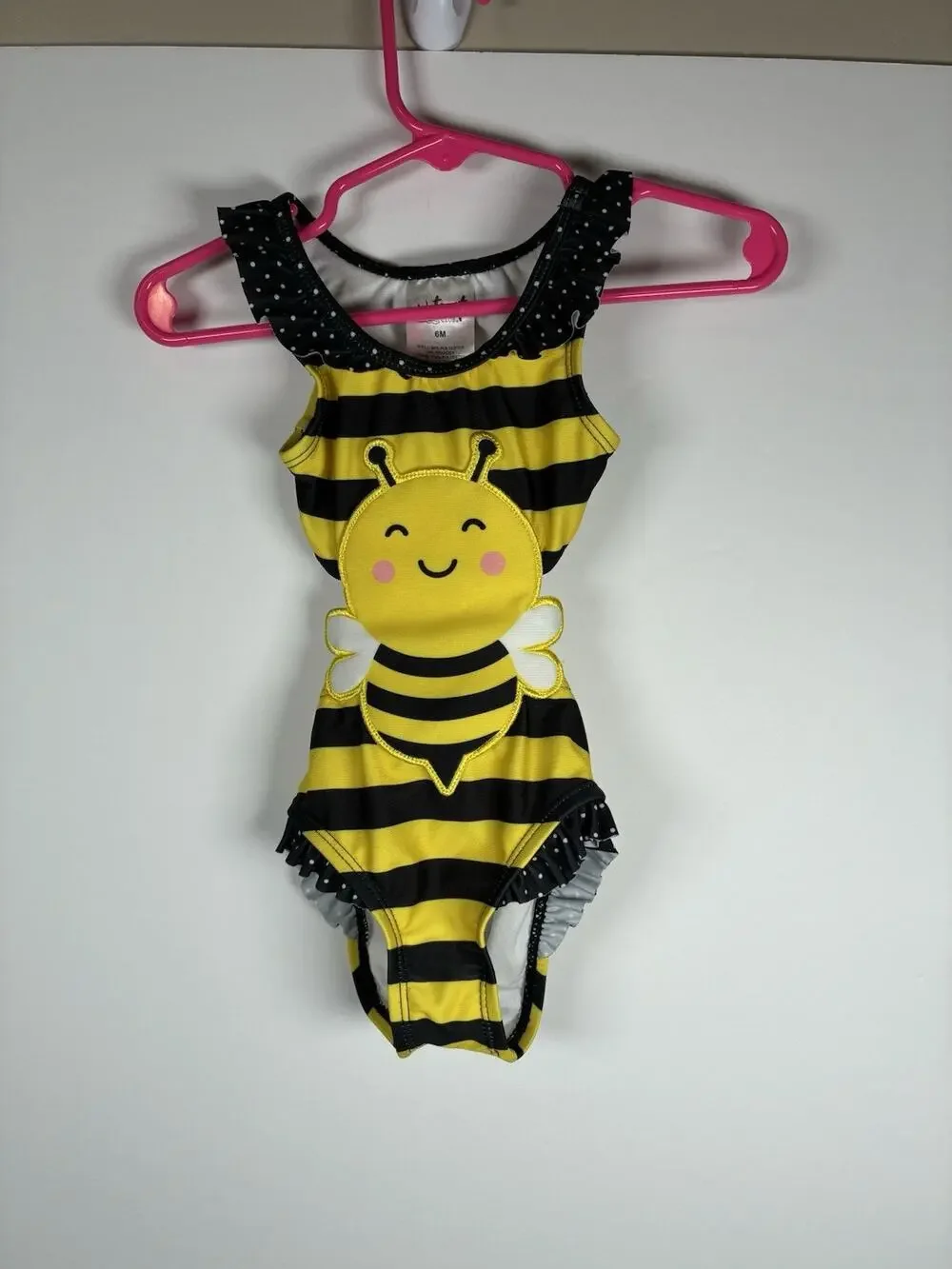 Wetsuit Club Baby Girl 6M Bumble Bee Swimsuit Bathing Suit Ruffle Cut Out Bee